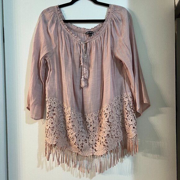 Unique Spectrum Pink Lace & Fringe Blouse (XL) - Picture 1 of 5